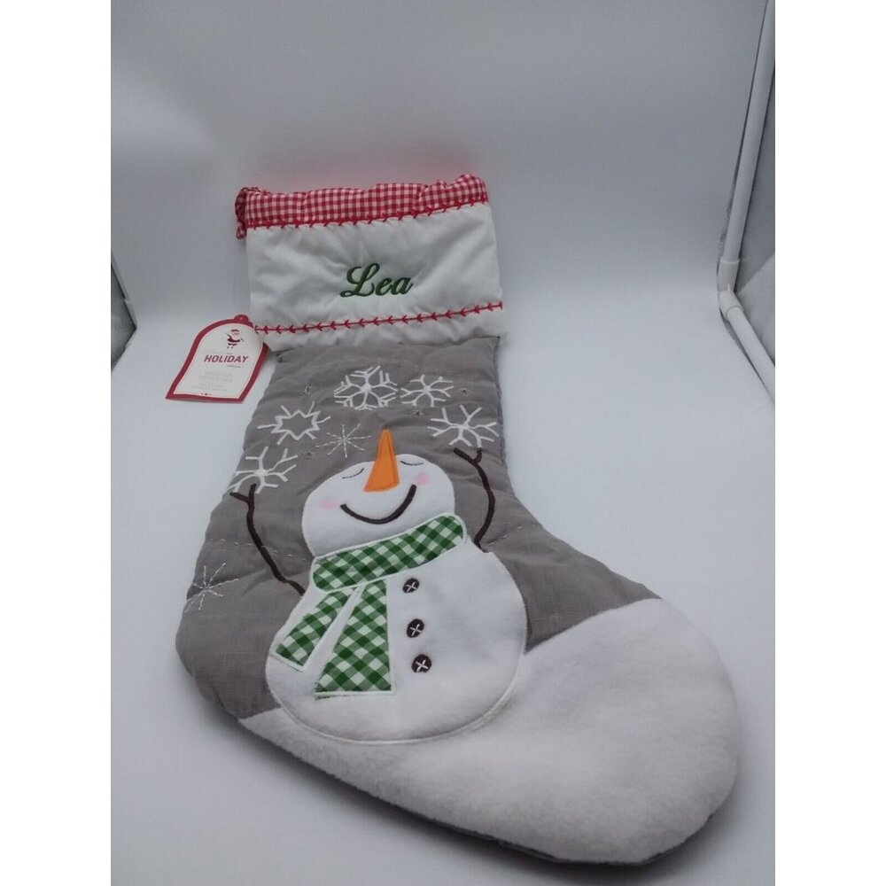 Pottery Barn Kids Lea Snowman Snowflakes Christmas Holiday Stocking Quilted Xmas